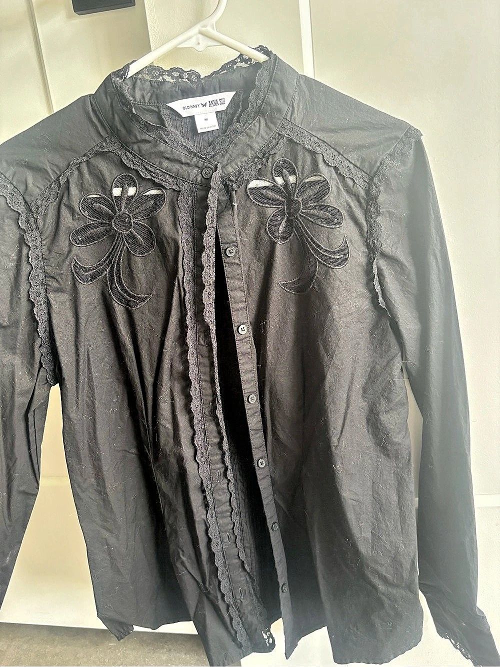 Old Navy x Anna Sui Black Lace Trim Blouse